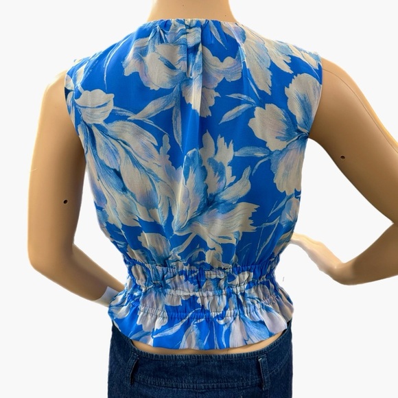 Steve Madden Blue Floral Smocked Crop Top Sleeveless Ruched Blouse Size XS - Picture 5 of 10